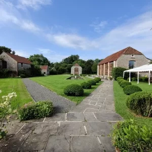 Buildings with paths at a memorial ground